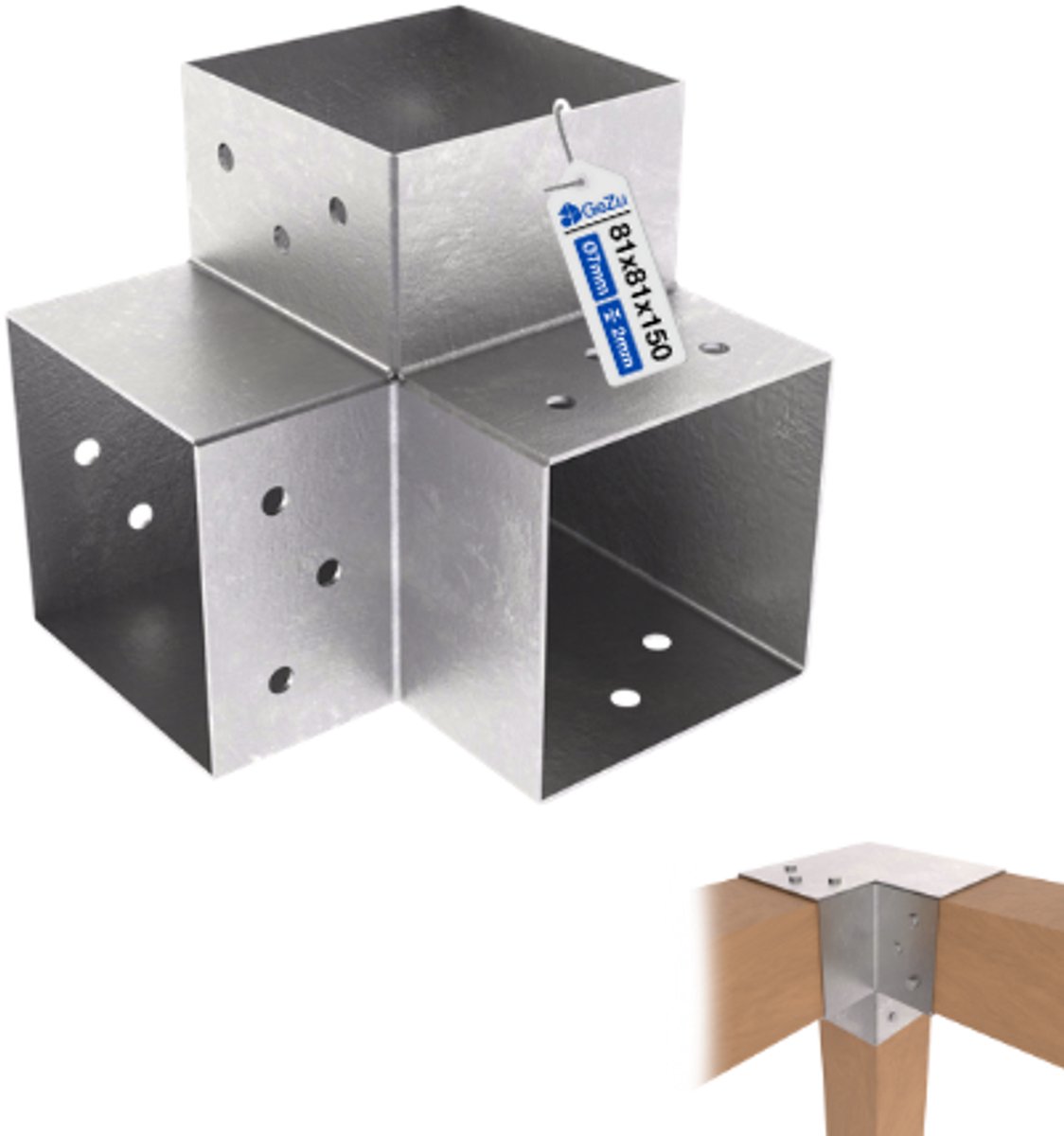 GeZu Impex Y Paalverbinder voor pergola 81 × 81 mm – Thermisch Verzinkt