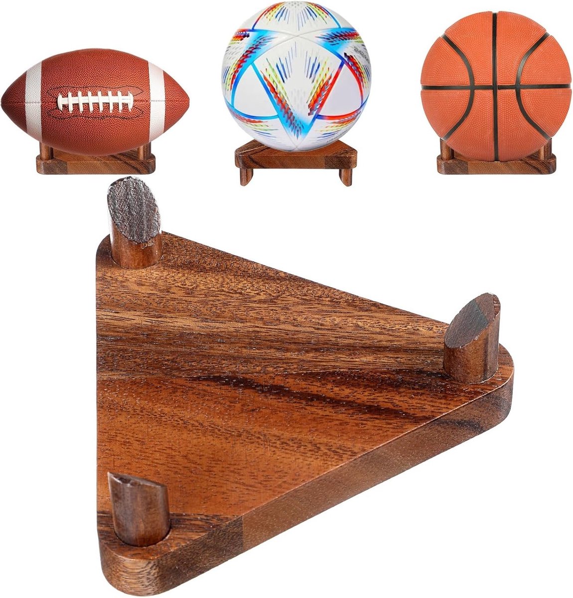 Walnoten Houten Display Stand voor Basketbal en Voetbal, Ideaal voor Sport Memorabilia en Ballen Collectie