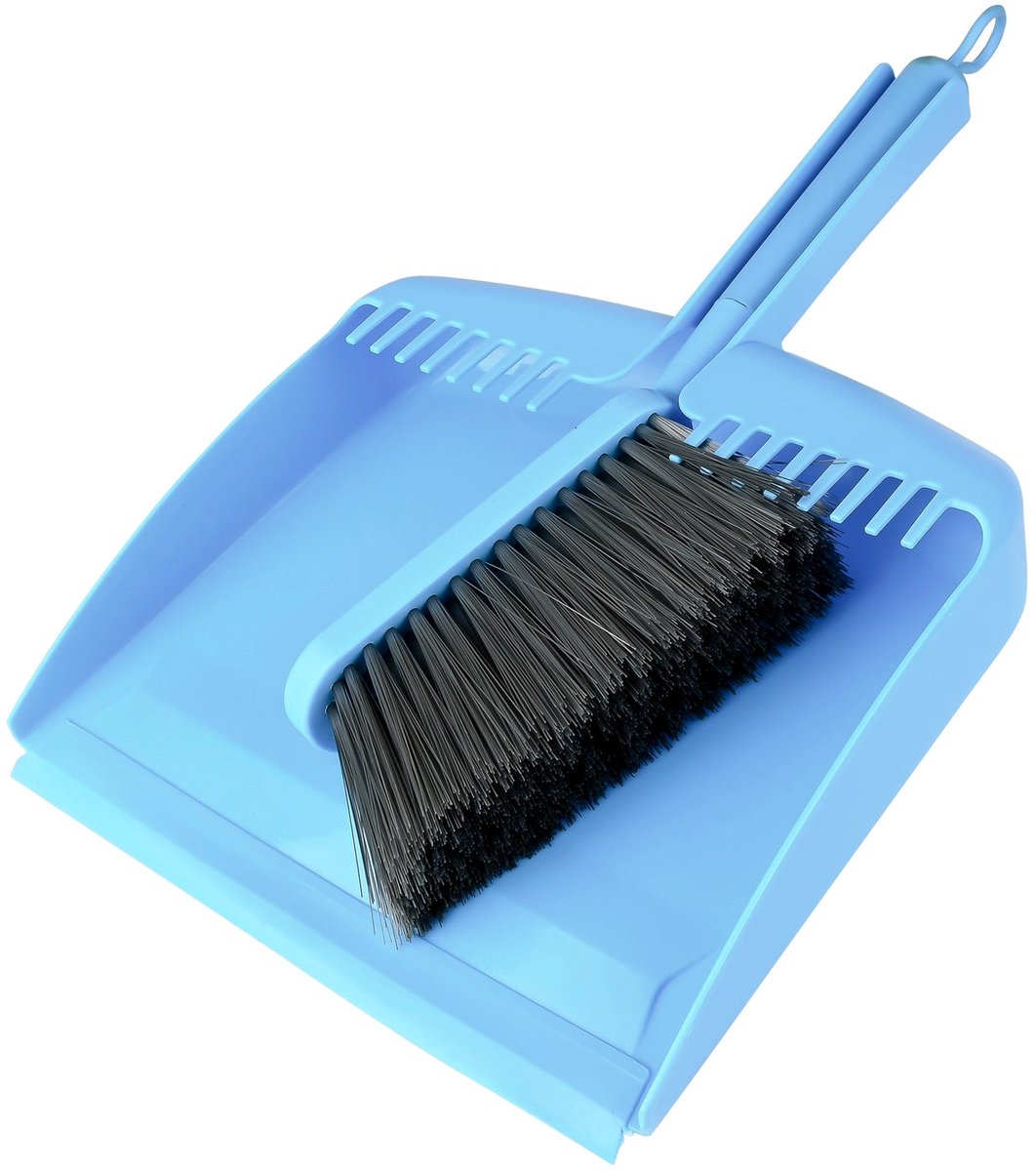 Stoffer en Blik - Blauw - Kunststof - Tandjes en rubberen Lip - 22cm