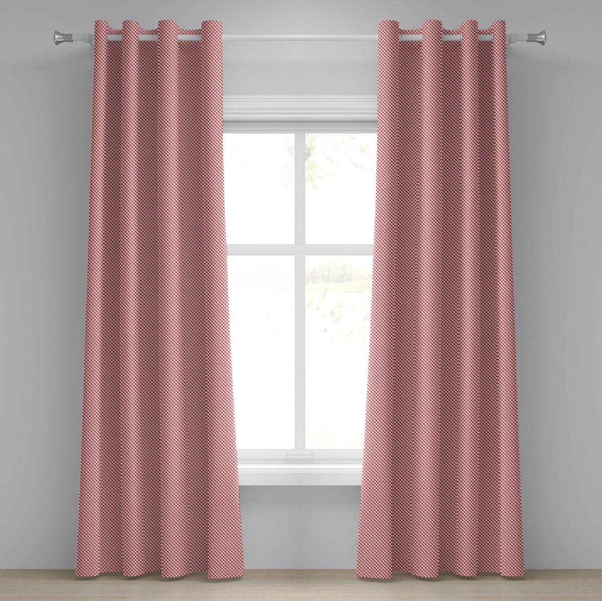 ABAKUHAUS geruite oogjesgordijn, decoratieve 2-panelige raamgordijnen voor de slaapkamer en woonkamer, 280cm x 255cm, donker koraal lichtroze Donker Koraal Pale Roze