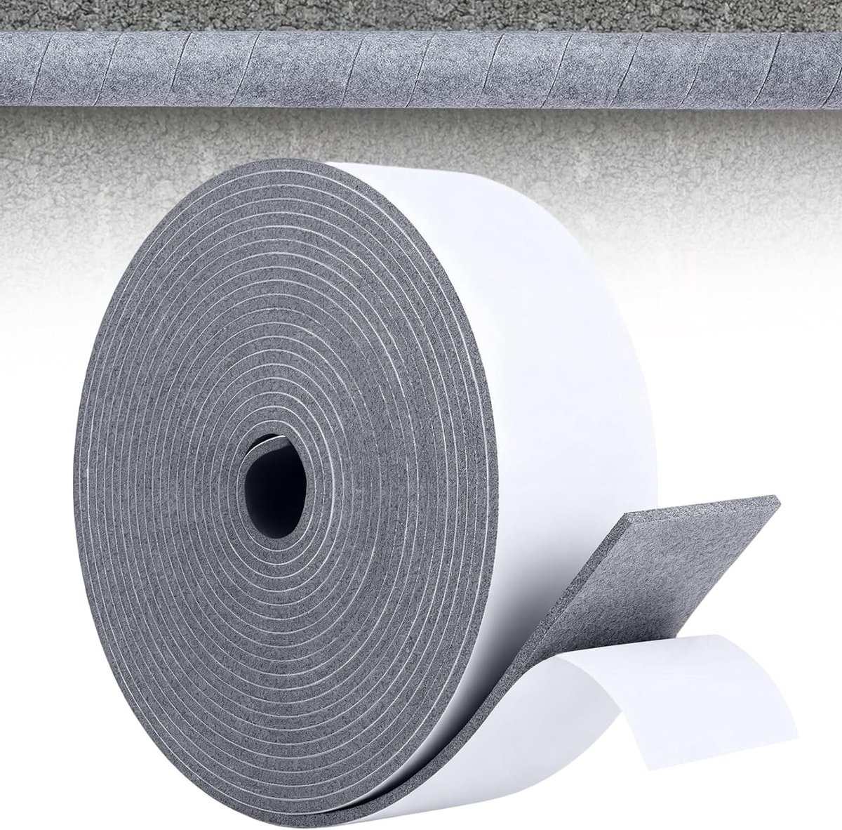 Isolatie voor Verwarmingsbuizen 6 cm x 5 m - Zelfklevende Grijze Felt Isolatie met Hoge Dichtheid voor Energie-efficiëntie en Geluidsreductie
