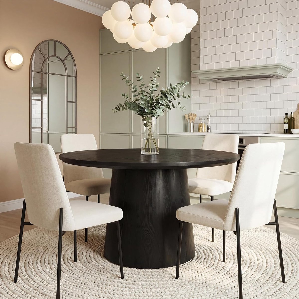 Ronde Eettafel 120 cm – Zwarte Keukentafel voor 4-6 Personen – Moderne Houten Eetkamertafel met Robuuste Poten – Compact Design – Dader