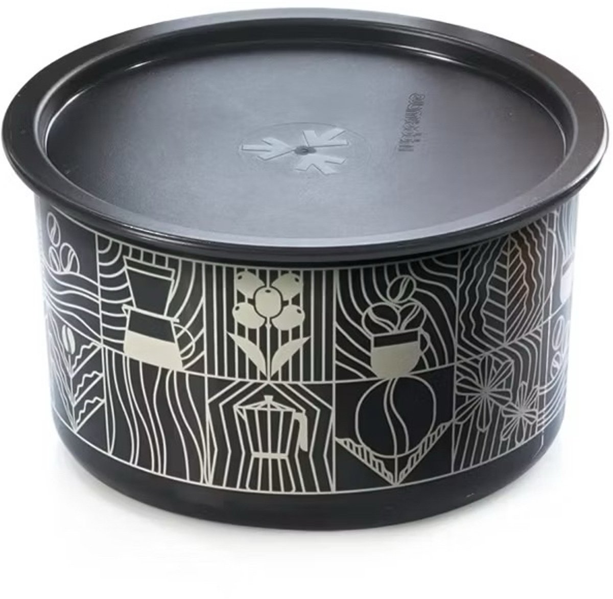 Tupperware Koektrommel met Koffieprint - Koffiebus Koffie trommel bewaartrommel