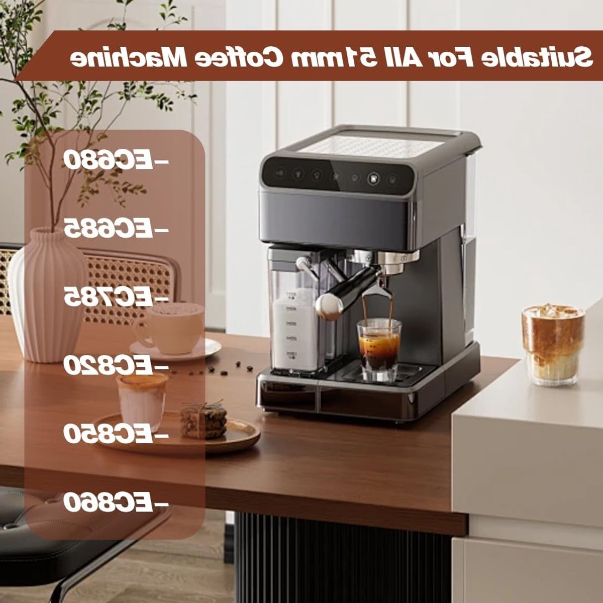 Bodemloze zeefhouder 51 mm voor espressomachines, koffiefilterhouder met houten handvat en roestvrijstalen filtermand, ideaal voor barista's en koffieliefhebbers — cadeau in Kookcadeaus - foto 3