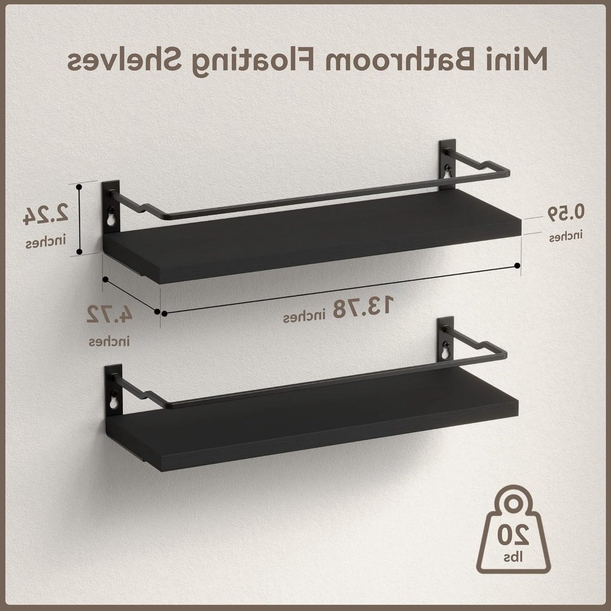 Badkamerplanken voor Wandmontage, Drijvende Opbergplank Boven het Toilet, 2 Laags Zwart Opslagmeubel voor Badkamer en Toiletruimte