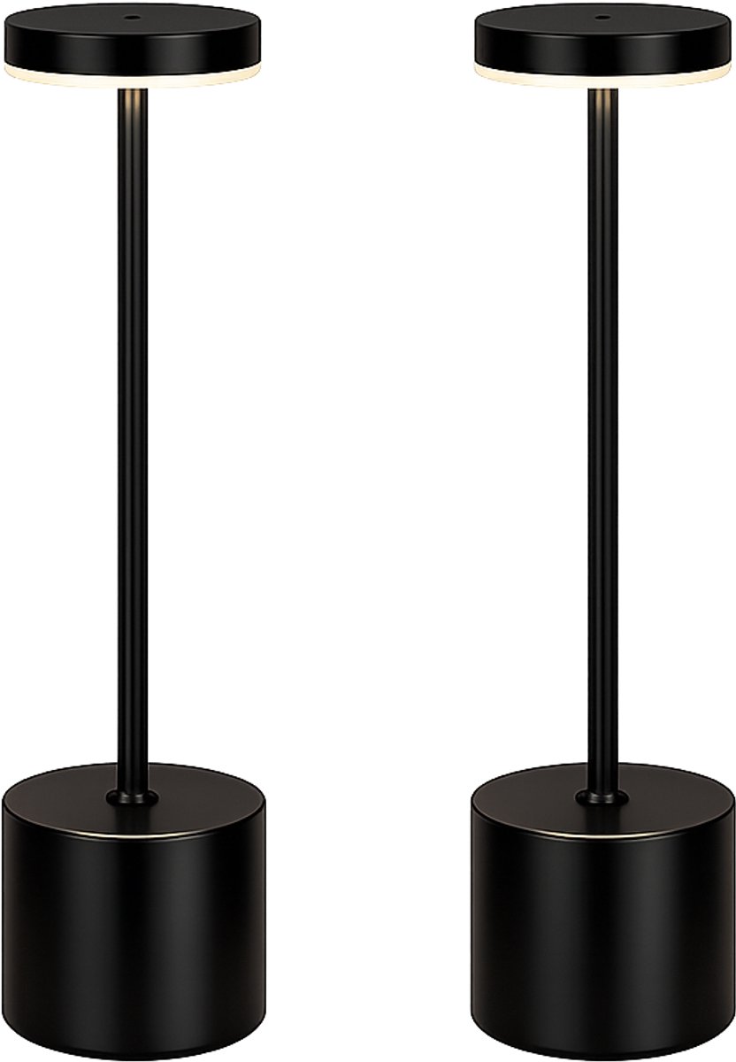 Tafellamp Oplaadbaar - 2 Stuks - 25 uur Brandduur - Draadloos - 34 cm - Zwart