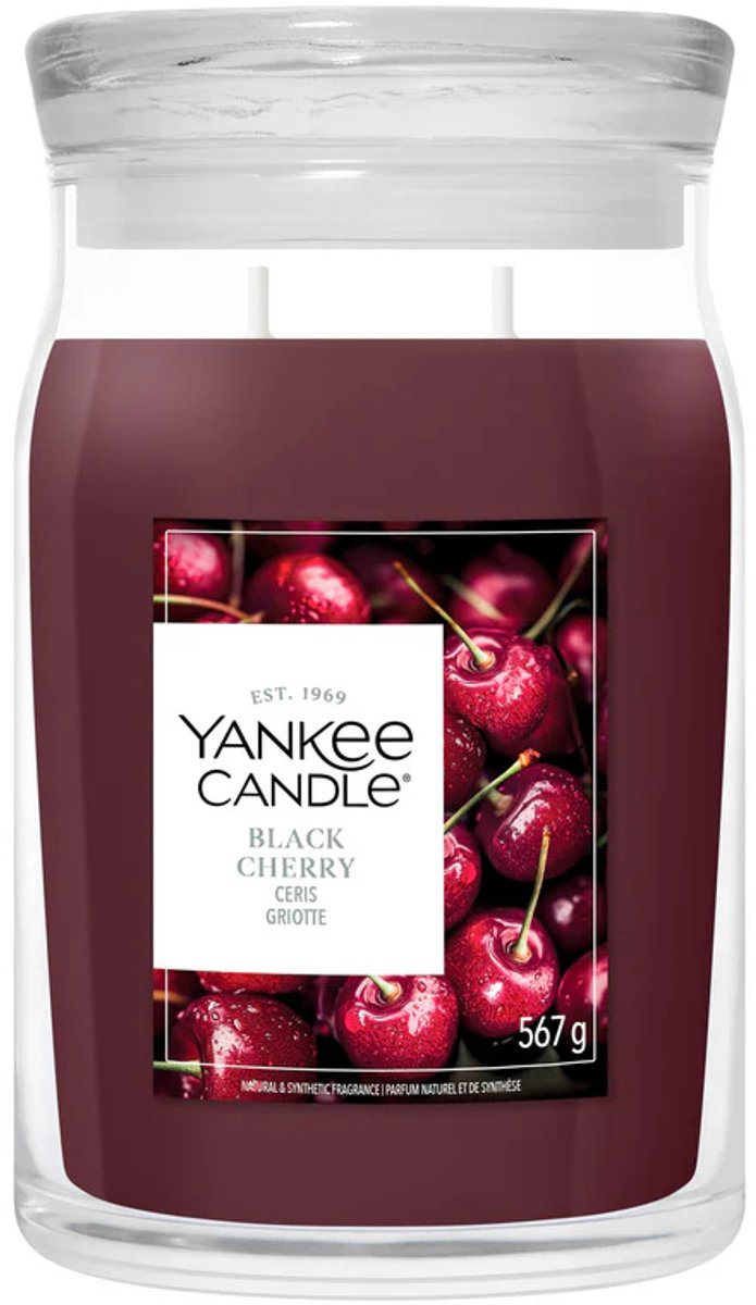 Yankee Candle Black Cherry Large Jar Geurkaars - 90 branduren - twee lonten Rood