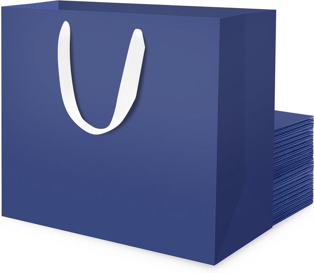 Donkerblauwe Papieren Tassen met Handvatten - 20 Stuks - 32x11.5x28cm - Verjaardagscadeau Tassen - Stevige 230GSM Tassen voor Feesten en Winkels