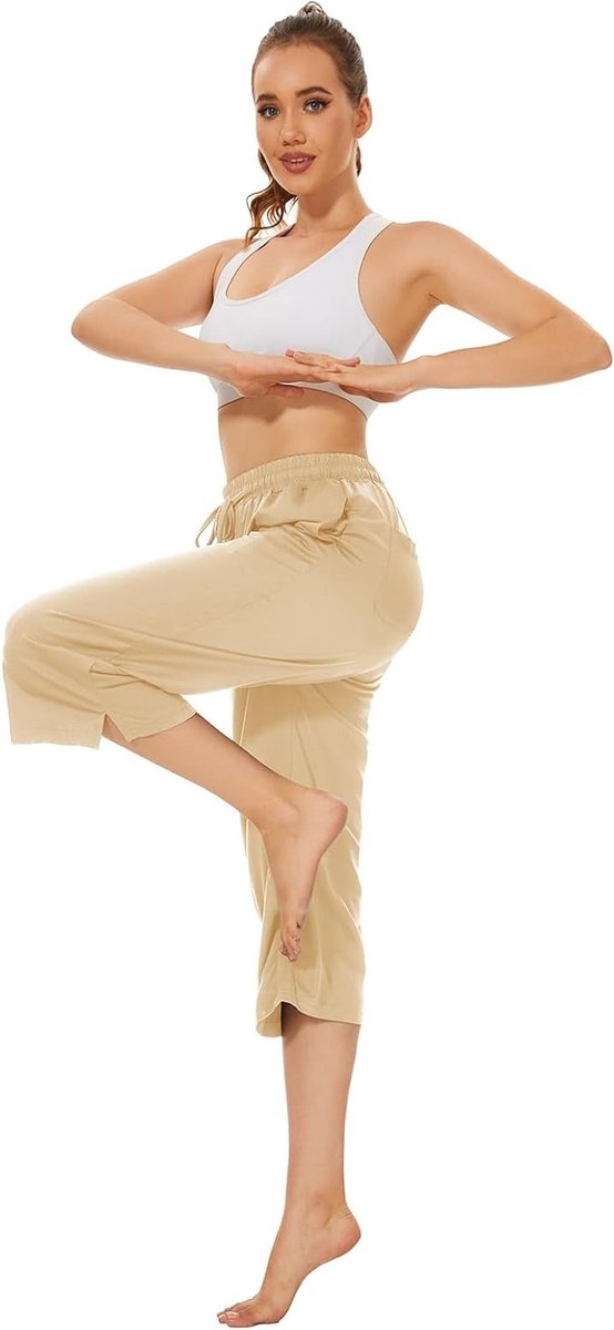 Comfortabele 3/4 sportbroek voor dames met zakken, hoge taille en lichtgewicht design voor yoga en vrije tijd — afbeelding 4