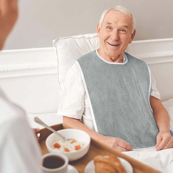 Volwassen Eet Schorten - 2 Stuks, Zachte Terry Doek, Bescherming voor Kleding, Geschikt voor Mannen, Vrouwen en Ouderen met Beperkingen, Donker, One Size — afbeelding 2