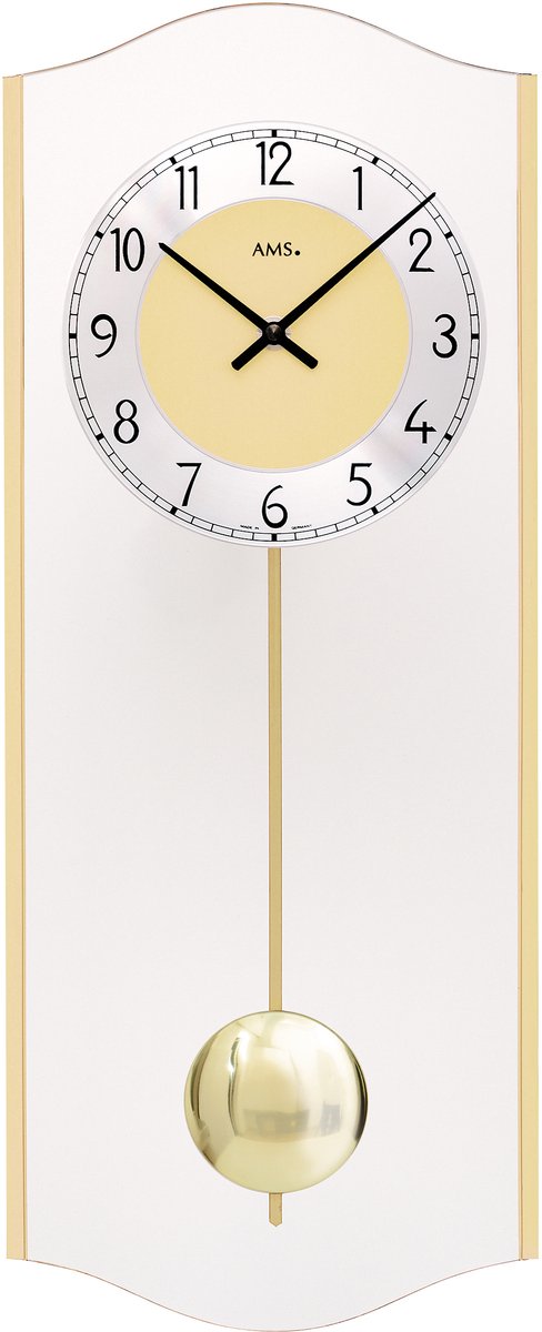 AMS 7479 – Elegante glazen slinger wandklok met messing accenten
