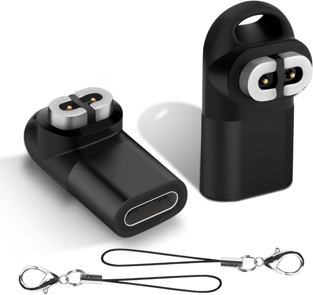 2 Stuks USB C Oplaadadapter voor AfterShokz Aeropex, Shokz OpenRun Mini en OpenComm, Inclusief Lanyard, Zwart, Geschikt voor Draadloze Hoofdtelefoons en Accessoires