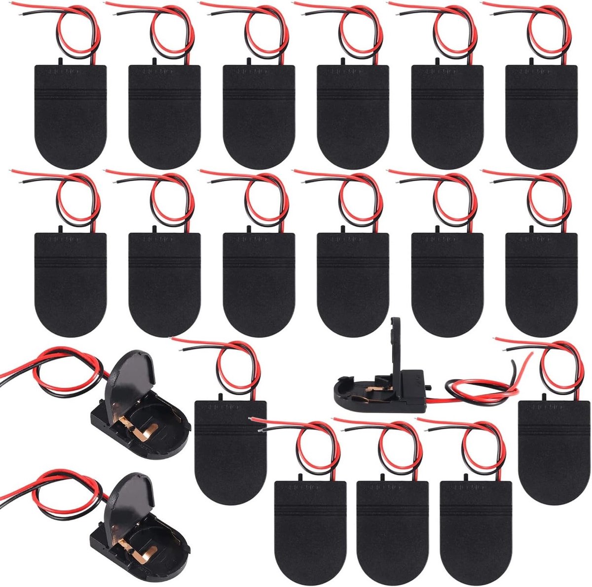 20 Stuks CR2032 Batterijhouder met Aan/Uit Schakelaar, Geschikt voor Knopcelbatterijen en LED-toepassingen, Zwart