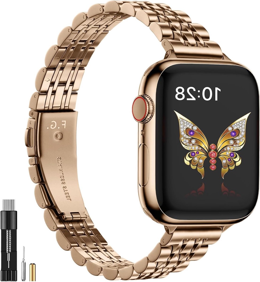 Dunne metalen linkarmband voor Apple Watch 40mm, 42mm, 41mm en 38mm - Vervangende band voor iWatch SE en Series 1 tot 11, Elegante armband voor dames met een slank design