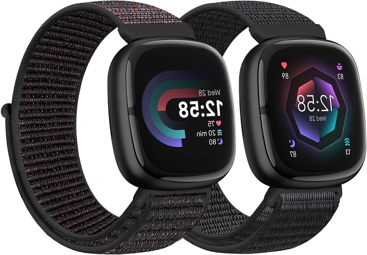 Zachte en Ademende Nylon Polsbandjes Geschikt voor Fitbit Versa 3 en Fitbit Sense, Verstelbare Sportieve Armbanden voor Dames en Heren