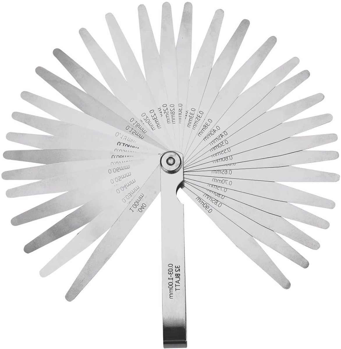 Precisie meetinstrument voor kleppen met 2 stuks, maat 32, 0.03-1.00mm, roestvrij staal, gapmeting, metrische en imperiale eenheden