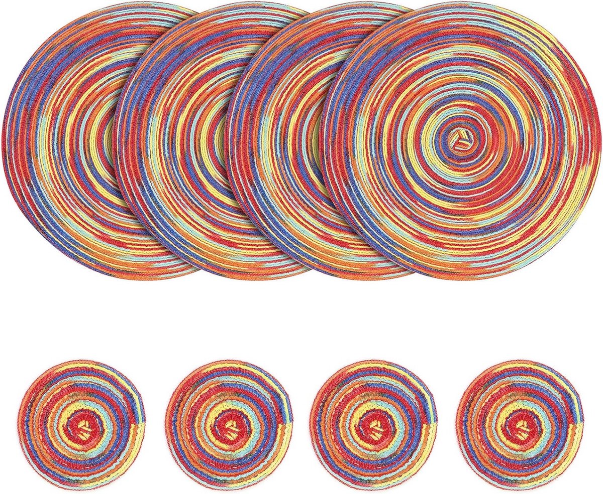 Ronde Woven Placemats van Katoen, Warmtebestendige en Wasbare Onderzetters voor Keuken en Eettafel, Perfect voor Feestjes en Dagelijks Gebruik (Rood)
