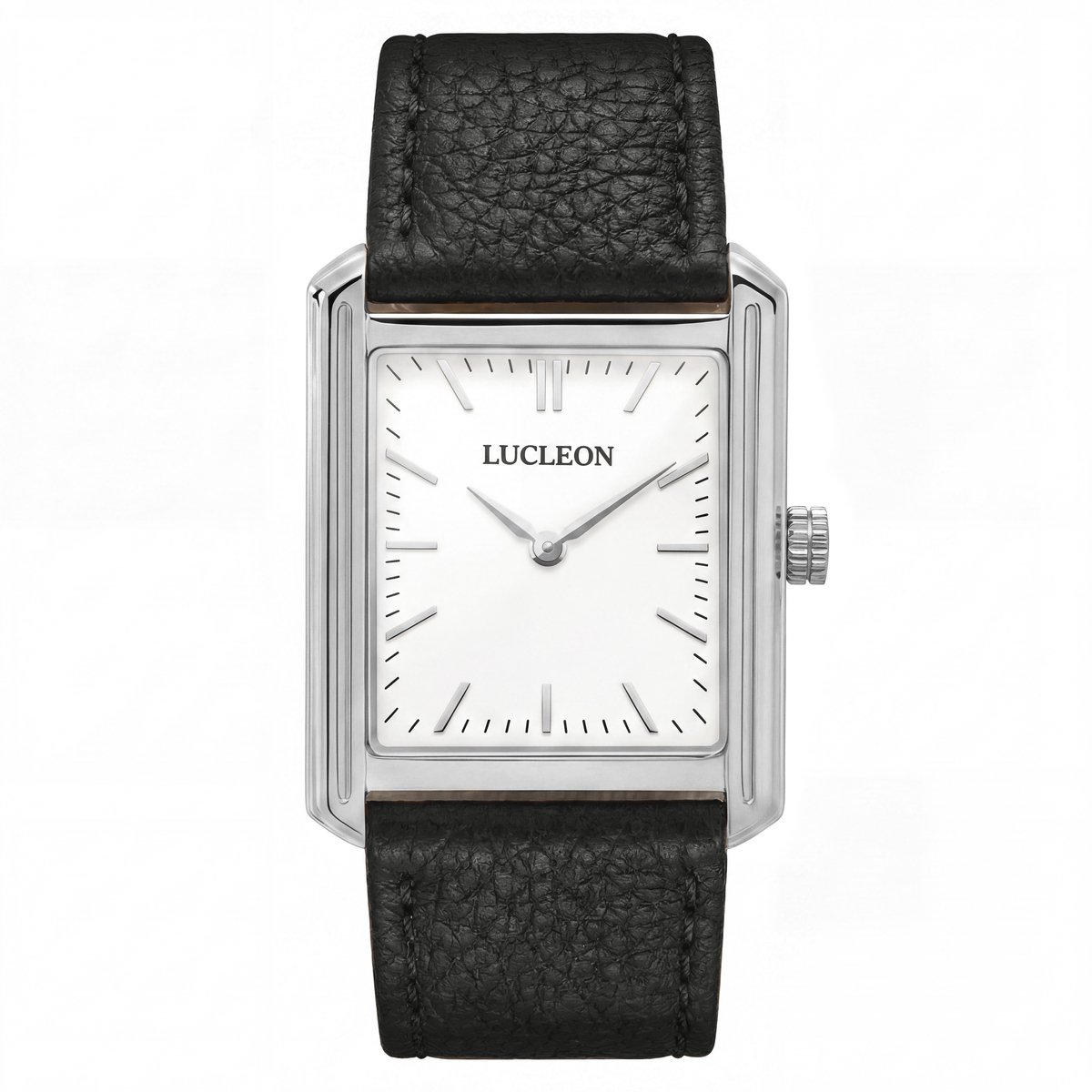 Legacy | Retro vierkant zilverkleurig horloge met witte wijzerplaat en zwarte leren band