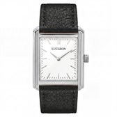 Legacy | Retro vierkant zilverkleurig horloge met witte wijzerplaat en zwarte leren band