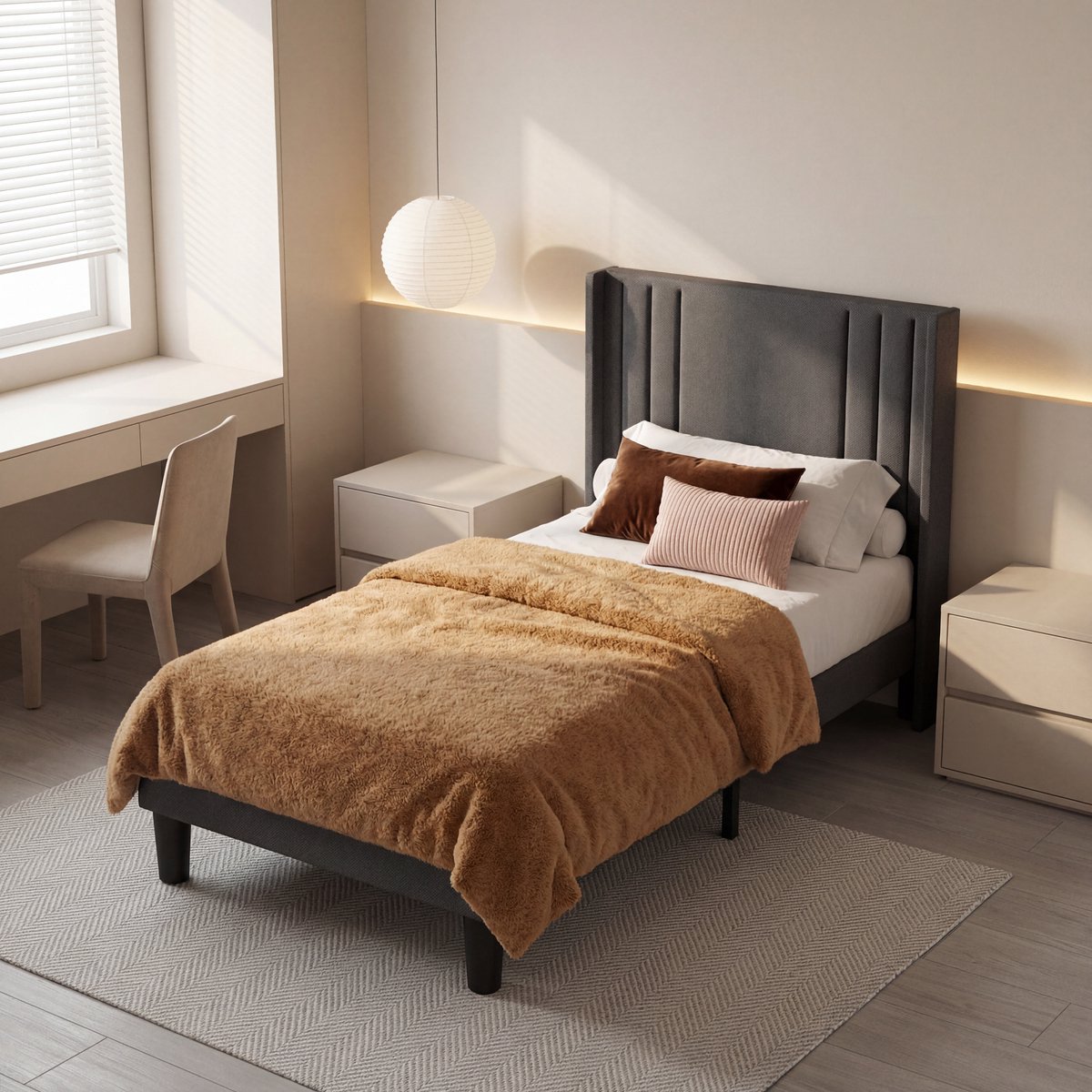 Bealife BF44 Bedframe - 200 x 90 cm - met Gestoffeerd Hoofdbord - Donkergrijs