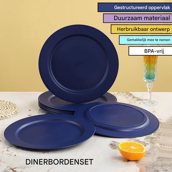 Kunststof Borden Set - 8 Delige Servies - 25 cm Diameter - Onbreekbaar en Vaatwasmachinebestendig - Voor Picknick Camping en Thuisgebruik - Blauw — afbeelding 5