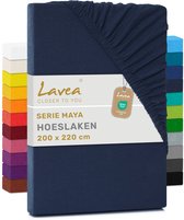 Lavea® Hoeslaken 200x220 cm – 100% Katoen, Zacht en Ademend – Geschikt voor Matrassen tot 35 cm – Jersey met Elastiek Rondom – Nachtblauw