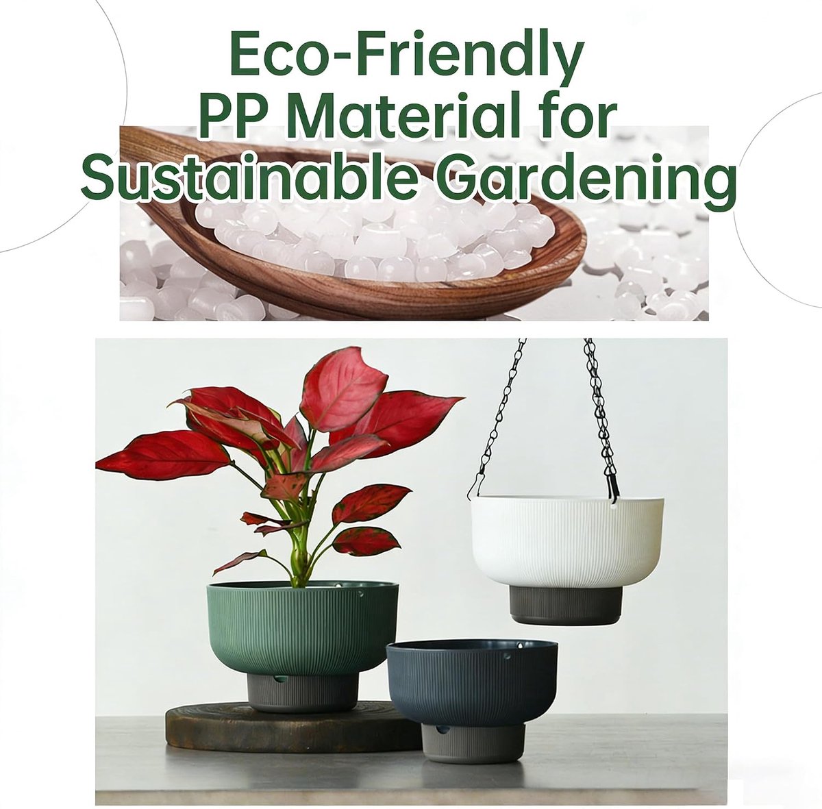 Hangende Zelfwaterende Bloempotten voor Buiten en Binnen - Groene Kunststof Plantenbakken met Watervoorraad - Set van 2 Stuks - 19 cm - 16cm Ideaal voor Tuin en Balkon — cadeau in Wonen & Interieur - foto 4