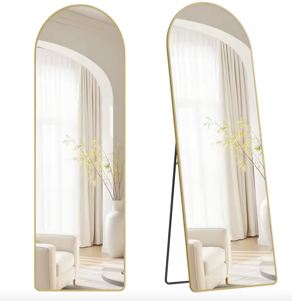 J&R Passpiegel Volledige Lengte 160x50 cm – Staande Spiegel met Goudkleurig Aluminium Fram