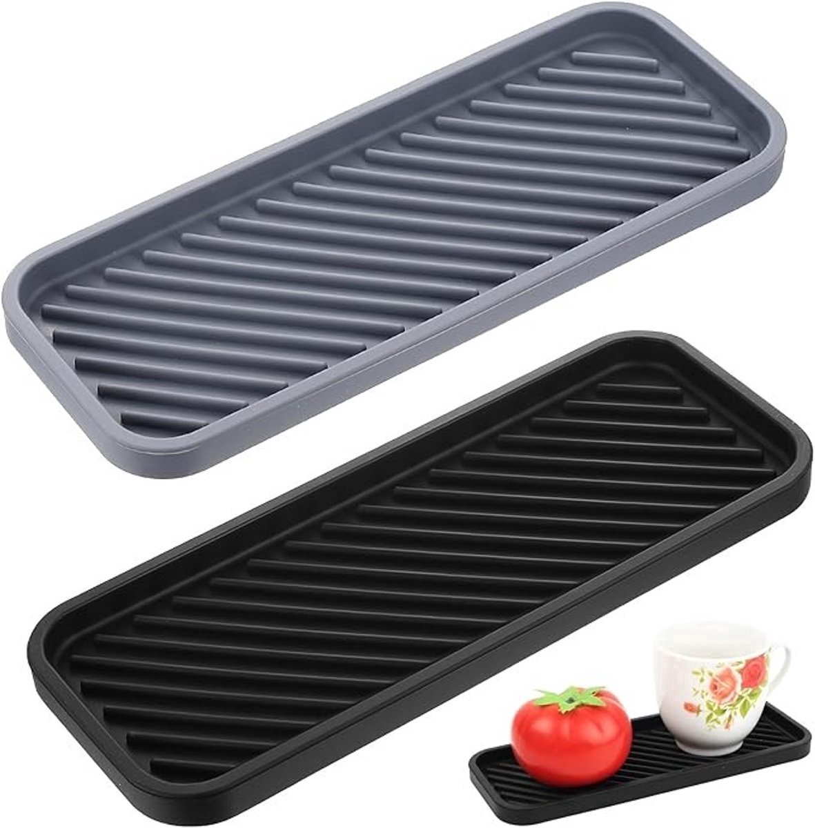 Set van 2 Siliconen Afdruipmatten - Smalle Gootsteen Organizer met Antislip