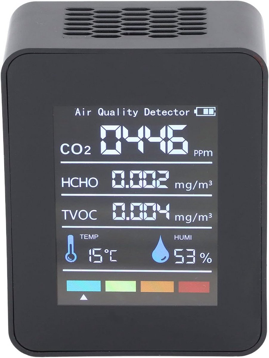 Luchtkwaliteit Monitor - CO2 Meter - Binnenklimaat Meten - Infrarood Technologie - Real-time Display - Wit