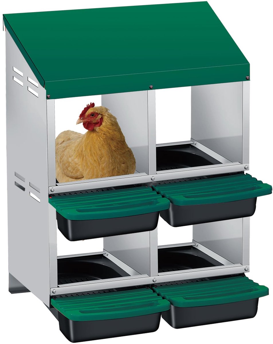 Kippenlegnest - Nistkast voor Kippen - Voor Buiten en Pluimvee - 53x78,5x34 cm - 4 Afdelingen Dubbellaags - Groen