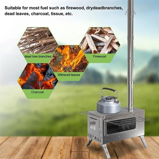 Velori Tentkachel Houtkachel - Camping Kachel met Schoorsteen - Draagbare Houtbrander - RVS Tent Stove - Outdoor Kookkachel - Inclusief Draagtas — afbeelding 5