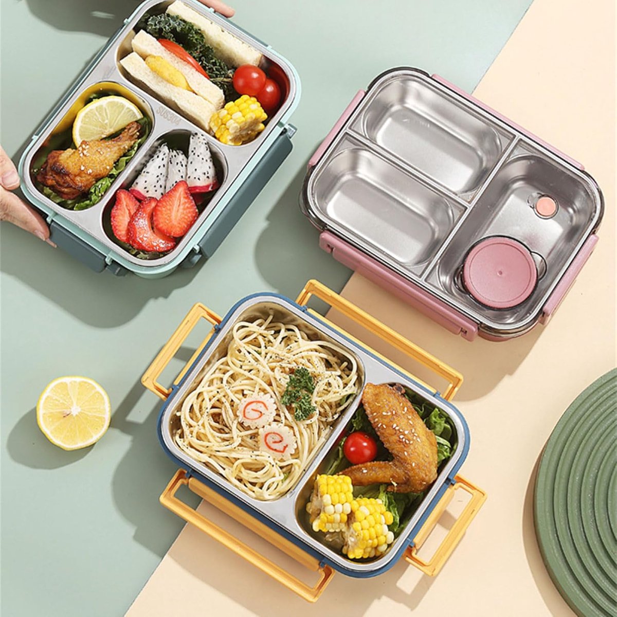 Lunchbox - Geïsoleerde bento box - 304 RVS lunchbox met bestek - Luxe broodtrommel met 3 vakken - Bento-lunchbox voor kantoor en school - 850ml — cadeau in Koken & Dineren - foto 3