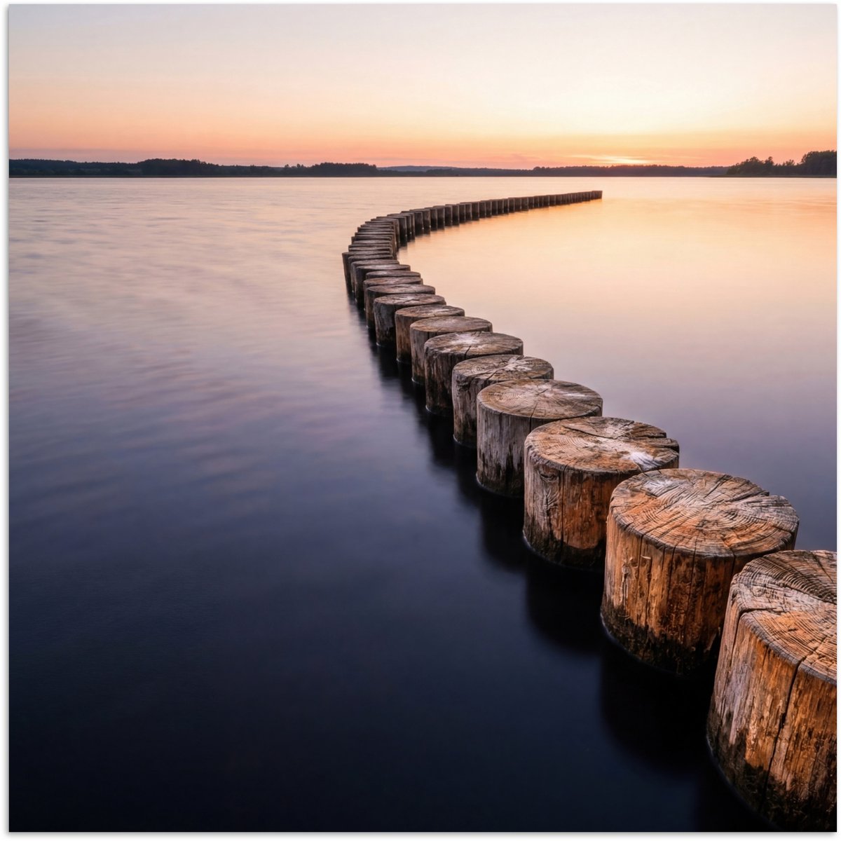 Poster 30x30 cm - Hout - Palen - Water - Posters - Kamer decoratie - Wanddecoratie woonkam