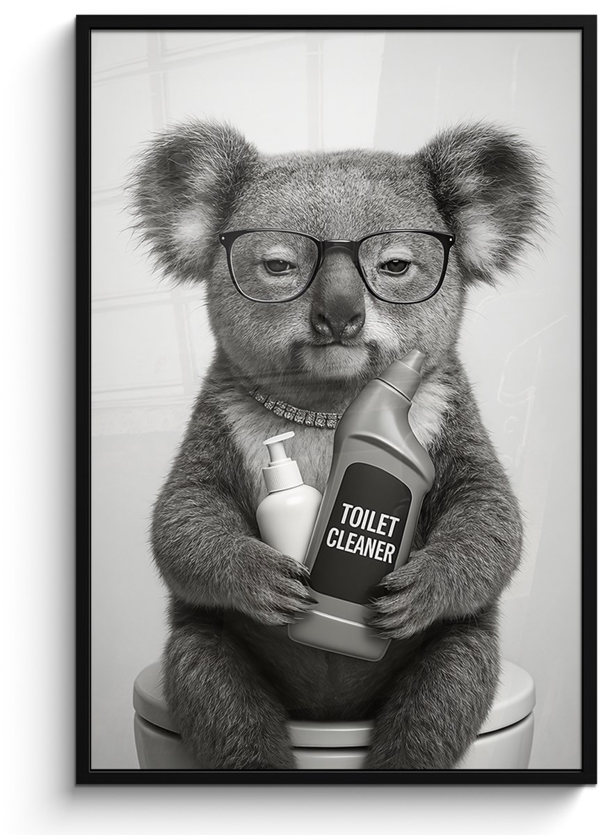 Poster in lijst - Fotolijst 80x120 cm - Posters - Koala - Bril - Toilet - Posterlijst zwar