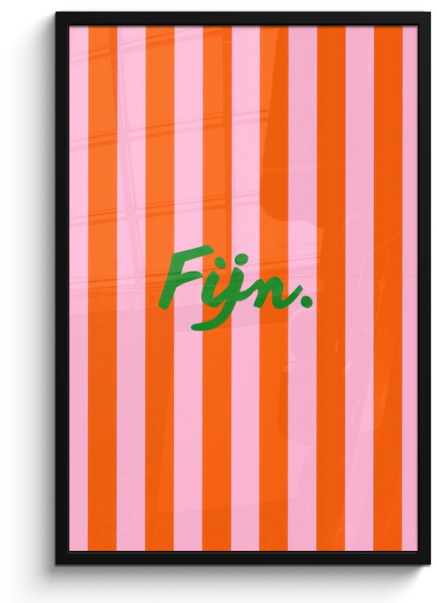 FrameYourWall Poster in lijst - Fotolijst 60x90 cm - Posters - Patroon - Oranje - Fijn - Strepen - Posterlijst zwart - Decoratie - Wanddecoratie woonkamer - Muurdecoratie slaapkamer