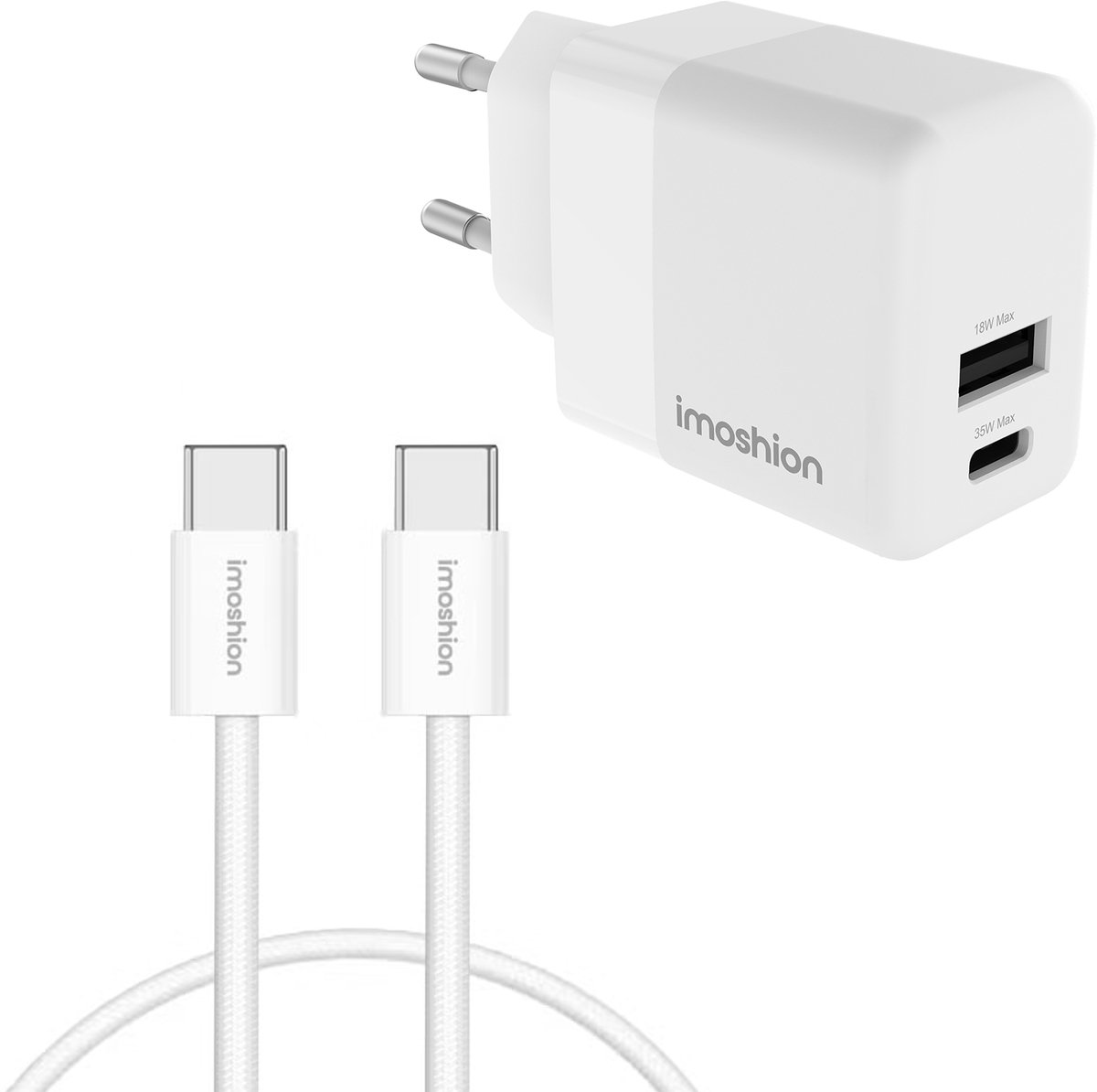 imoshion Oplader USB-C / USB-A 35W + USB-C naar USB-C Kabel 1 meter - Snellader