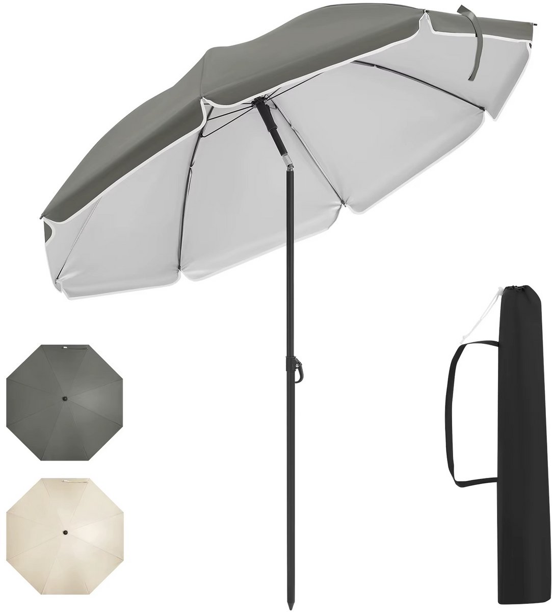 Ronde Tuinparasol – UV-Bestendige en Waterdichte Parasol – In Hoogte Verstelbare Strandparasol – Zonwering voor Tuin, Terras & Strand - Diameter 135 cm