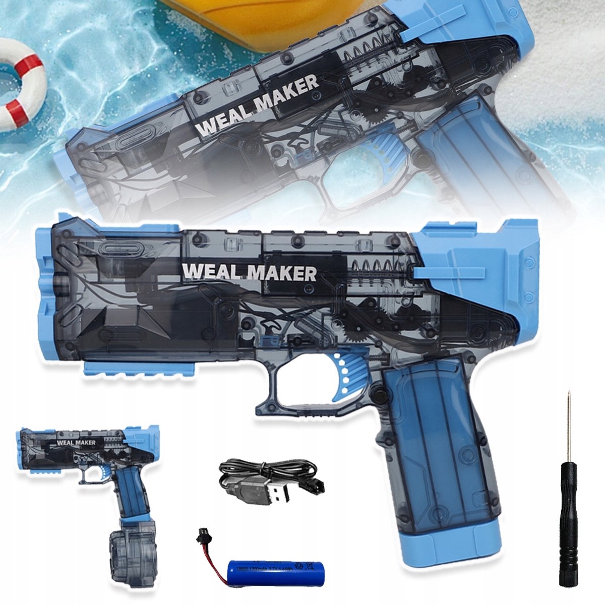 Elektrisch Waterpistool Met USB-Oplaadfunctie Voor Volwassenen En Kinderen - Transparant Automatisch Waterpistool Met Hoge Kracht Waterdicht - Klassieke Waterpistoolblaster Voor De Zomer - Blauw