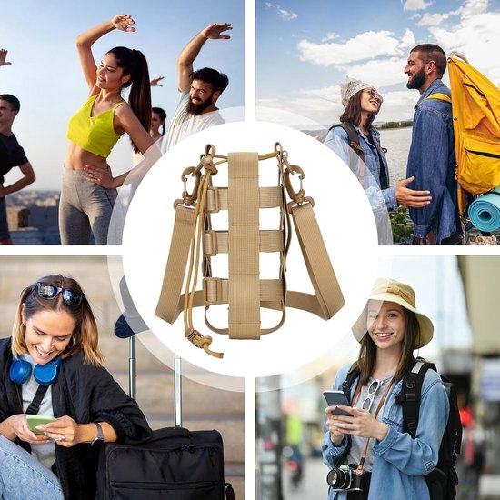 Fleshoes - Fleshouder - Rugzakaccessoire - Verstelbaar - Multifunctioneel - Geschikt voor kamperen, wandelen en andere buitenactiviteiten - Khaki — afbeelding 3