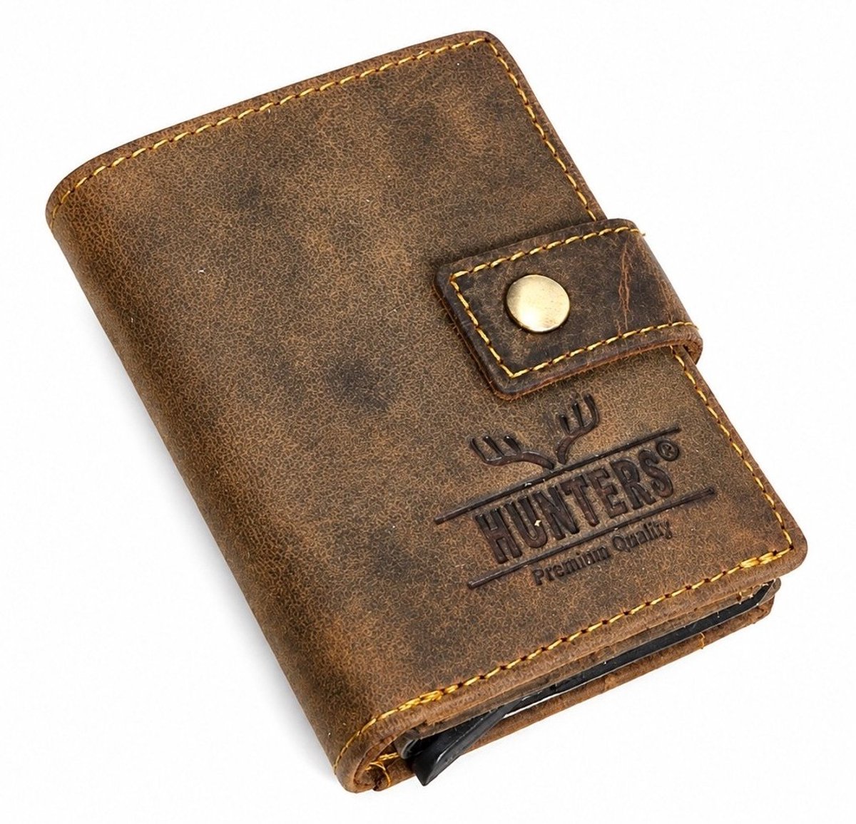 Hunters - Safety Wallet - 100% Buffelleer - met RFID-bescherming - Creditcard houder voor 8 pasjes + briefgeld + muntgeldvakje