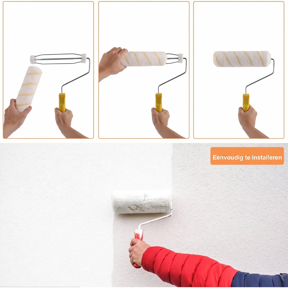 Verf Roller Set 9 inch & 4 inch - Schilder Roller Kit met Verfbak - Verfroller Set voor Muurverf en Latex - Inclusief Rollerhouders, Rollen, Kwasten en Reinigingsgereedschap – foto 8