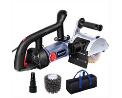 FANZWORK V2 1500W Satineermachine Borstelschuurmachine voor de renovatie van oppervlakken, met stofafzuigaansluiting, toerentalregeling, beugelgreep, staaldraad- en nylonborstel