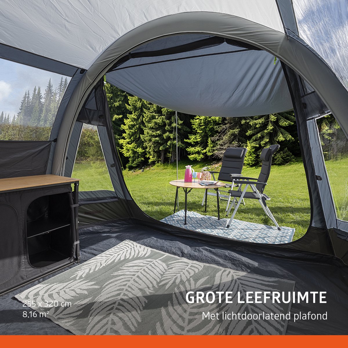 Campout 5 Persoons Familietent Opblaasbare Tunneltent – 2 Slaapcabines – 5000 mm Waterdicht – Grote Leefruimte – Incl. Pomp & Luifel – foto 5
