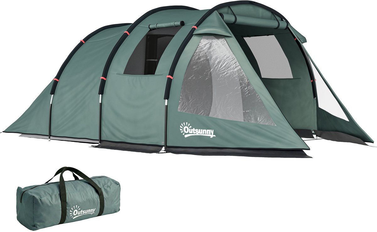 Outsunny - Kampeertent - 3–4 personen - twee binnenruimtes - gaasraam