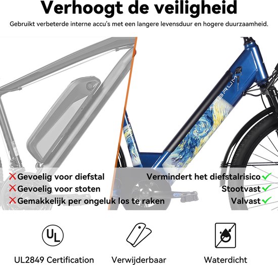HILAND Elektrische Stadsfiets - 26 inch - E-bike - 250W Motor - 36V 7.8Ah Accu - 8 Versnellingen - Schijfremmen - Uniseks van Hiland — afbeelding 4