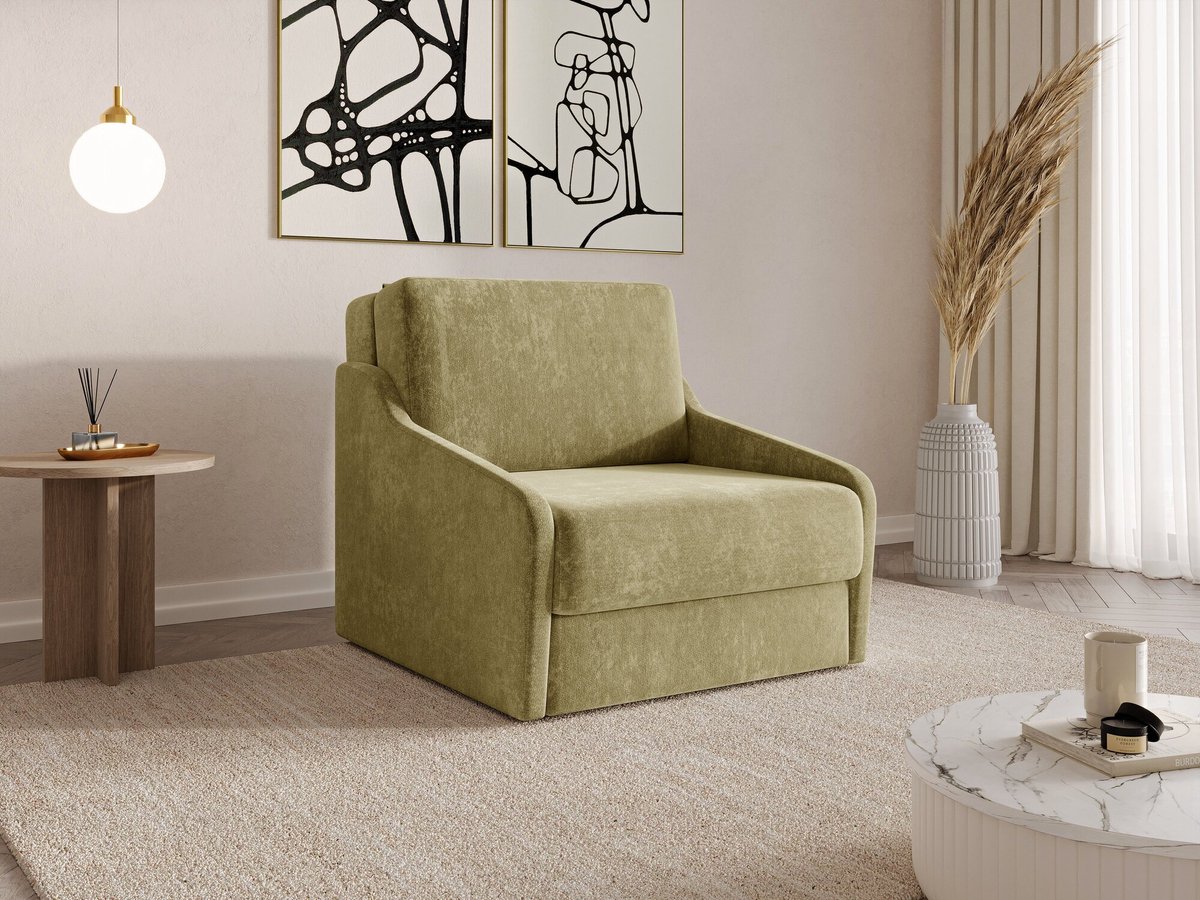 Fauteuil Met Slaapfunctie Slaapbank Ban Fly 80 Fauteuil Slaapbank - Armstoel - Kinderbed - Compact en Comfortabel - 1-zits - Vibe 35 (Groen)