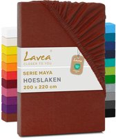 Lavea® Hoeslaken 200x220 cm – 100% Katoen, Zacht en Ademend – Geschikt voor Matrassen tot 35 cm – Jersey met Elastiek Rondom – Kastanjebruin