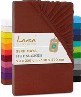 Lavea® Hoeslaken 90x200cm - 100x200cm 100% Katoen, Zacht en Ademend – Geschikt voor Matrassen tot 20 cm – Jersey met Elastiek Rondom – Kastanjebruin