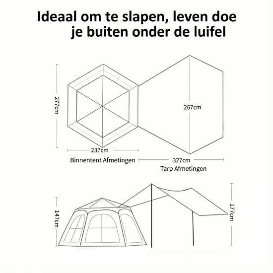 Pop-up Familietent met XXL Zonnescherm - 4-Persoons Koepeltent - Opzetten in 3 Seconden - Inclusief Voorluifel voor Extra Leefruimte - Waterdichte kampeertent - pop up tent voor Kamperen - festival tent + Draagtas - Wit van Merkloos — afbeelding 4